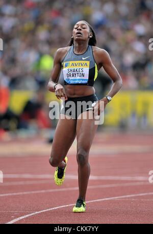 26. August 2012. Birmingham Alexander Stadion, Birmungham, UK, Sonntag. 26.08.2012. Diamond League Leichtathletik. Aviva-Serie. Perri Shakes-Drayton (GBR, Großbritannien) kümmert sich um enttäuscht über die Ziellinie. Stockfoto