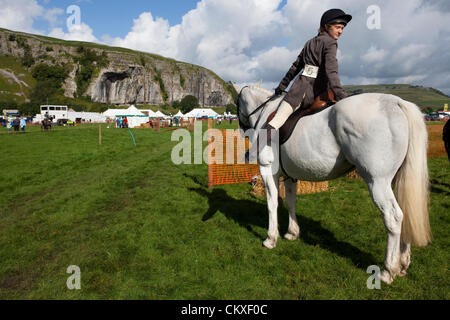 Yorkshire UK: Kleine Rassen und Ponys im 115. jährliche Kilnsey Show & Sports an Feiertag Dienstag, 28. August 2012. Die Yorkshire Dales Prunkstück ist von Upper Wharfedale Landwirtschafts-Gesellschaft in der Nähe von Kilnsey Crag 12 Meilen nördlich von Skipton inszeniert. Stockfoto