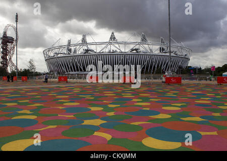 Stratford, London, UK. Mittwoch, 29. August 2012. Am Tag der Eröffnungsfeier Olympiastadion. Stockfoto