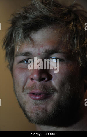 Johannesburg, Südafrika. 31. August 2012. Duane Vermeulen im südafrikanischen national Rugby Team Media Briefing im Sandton Sun Hotel am 31. August 2012 in Johannesburg, Südafrika-Foto von Duif du Toit / Gallo Images Stockfoto