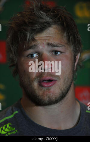 Johannesburg, Südafrika. 31. August 2012. Duane Vermeulen im südafrikanischen national Rugby Team Media Briefing im Sandton Sun Hotel am 31. August 2012 in Johannesburg, Südafrika-Foto von Duif du Toit / Gallo Images Stockfoto