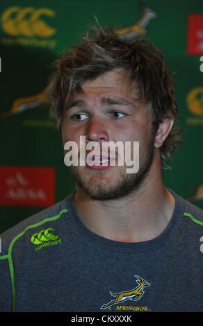 Johannesburg, Südafrika. 31. August 2012. Duane Vermeulen im südafrikanischen national Rugby Team Media Briefing im Sandton Sun Hotel am 31. August 2012 in Johannesburg, Südafrika-Foto von Duif du Toit / Gallo Images Stockfoto