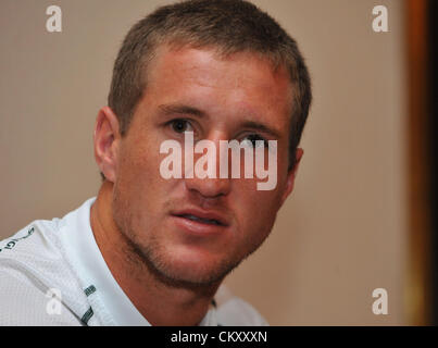 Johannesburg, Südafrika. 31. August 2012. Johan Goosen im südafrikanischen national Rugby Team Media Briefing im Sandton Sun Hotel am 31. August 2012 in Johannesburg, Südafrika-Foto von Duif du Toit / Gallo Images Stockfoto