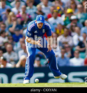 31.08.2012 London, England. Englands James Tredwell während der 3. Nat West eintägigen internationalen Cricket match zwischen England und Südafrika und spielte bei der Kia Oval Cricket Ground: obligatorische Kredit: Mitchell Gunn Stockfoto