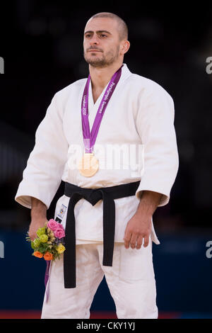 30.08.2012. Stratford, London, England, der Paralympischen Spiele 2012.  Judo-Medaillen. Goldmedaillengewinner u66 Kilo Davyd Khorava (UKR) Stockfoto