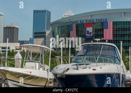 Tampa, Florida dock 30. August 2012 - Tampa Bay Times Forum, Website der Republican National Convention 2012 Boote im Stockfoto