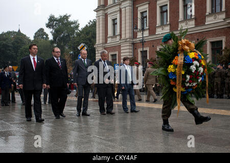 1. September 2012. Krakau, Polen - 73. Jahrestag des Beginns des zweiten Weltkriegs. Der Beginn des Krieges findet in der Regel 1. September 1939, werden beginnend mit dem deutschen Überfall auf Polen. Großbritannien und Frankreich Deutschland den Krieg erklärte zwei Tage später. Stockfoto