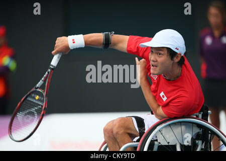 Shingo Kunieda (JPN), 1. September 2012 - Tennis: Herren Einzel im Olympiapark - Eton Manor während der Paralympischen Spiele London 2012 in London, UK. (Foto von Akihiro Sugimoto/AFLO SPORT) [1081] Stockfoto