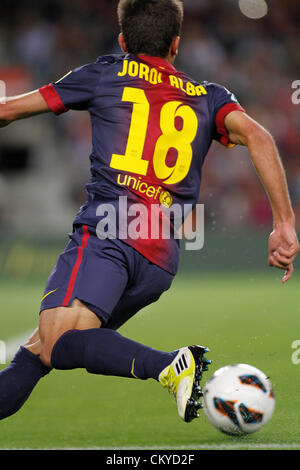 09.02.2012 - team Liga Fußball Spanien, FC Barcelona vs. Valencia CF Spieltag 3 - Jordi Alba mit seinem neuen Team FC Barcelona gegen sein altes VAlencia CF Stockfoto