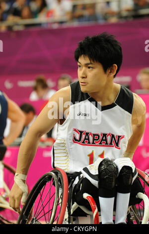 03.09.2012 London, England. Basketball-Arena. Akira Toyoshima in Aktion für Japan während Tag 5 der Paralympics vom Olympiastadion entfernt. Stockfoto