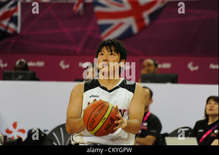 03.09.2012 London, England. Basketball-Arena. Tomomi Masubichi in Aktion für Japan während Tag 5 der Paralympics vom Olympiastadion entfernt. Stockfoto