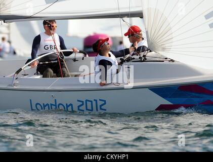 Paralympics London 2012: Segeln Sonar Klasse John Robertson, Hannah Stodel und Stephen Thomas von Großbritannien 3. September 2012 Bild von: DORSET MEDIA SERVICE Stockfoto