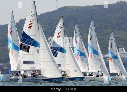 Paralympics London 2012: Segeln Sonar Rennen 3. September 2012 Bild von: DORSET MEDIA SERVICE Stockfoto