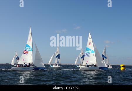 Paralympics London 2012: Segeln Sonar Klasse Rennen 5. September 2012 Bild von: DORSET MEDIA SERVICE Stockfoto