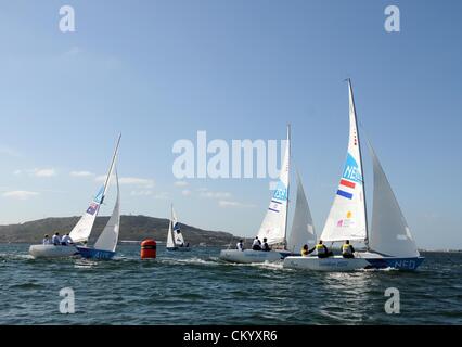 Paralympics London 2012: Segeln Sonar Klasse Rennen 5. September 2012 Bild von: DORSET MEDIA SERVICE Stockfoto