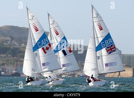 Paralympics London 2012: Segeln Sonar Klasse Rennen 5. September 2012 Bild von: DORSET MEDIA SERVICE Stockfoto