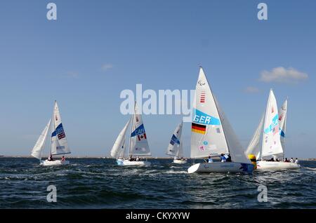 Paralympics London 2012: Segeln Sonar Klasse Rennen 5. September 2012 Bild von: DORSET MEDIA SERVICE Stockfoto