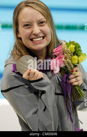 04.09.2012 abgehaltenen Aquatics Centre London, England, Paralympischen schwimmen. Damen 50m Freistil S7 Bronze Medaillenträger Cortney Jordan (USA) Stockfoto