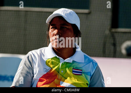 London, UK. 7. September 2012. Sakhorn Khanthasit in der 3. und 4. Platz Play-off-Spiel in der Eton Manor Tennis Arena in den Olympiapark, Stratford, London, England am 7. September 2012. Bildnachweis: Clive Chilvers / Alamy Live News Stockfoto