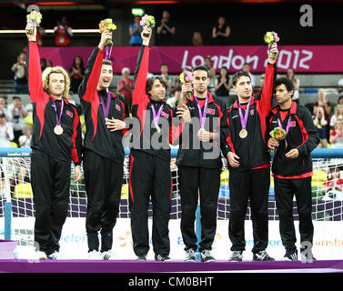 07.09.2012. London, England. Türkei gewinnt die Bronze-Medaille in der Herren Goalball während Tag 9 der Paralympics London aus der Kupfer-Box Stockfoto