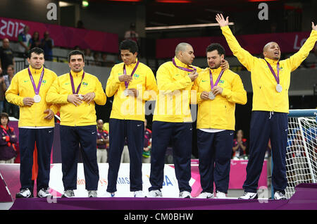 07.09.2012. London, England. Brasilien gewinnt die Silbermedaille in der Herren Goalball während Tag 9 der Paralympics London aus der Kupfer-Box Stockfoto