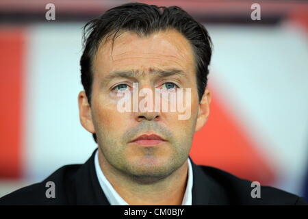 Cardiff, Wales, UK. Freitag, 7. September 2012 im Bild: Marc WIlmots Manager für Belgien.  Re: FIFA 2014 World Cup Qualifier, Wales / Belgien im Cardiff City Stadium, Südwales. Stockfoto