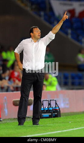 Cardiff, Wales, UK. Freitag, 7. September 2012 im Bild: Marc Wilmots Manager für Belgien.  Re: FIFA 2014 World Cup Qualifier, Wales / Belgien im Cardiff City Stadium, Südwales. Stockfoto