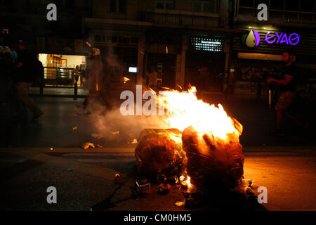 Thessaloniki, Griechenland. 8. September 2012. Konflikte bei Protest gegen Sparmaßnahmen in Thessaloniki, Griechenland. Stockfoto