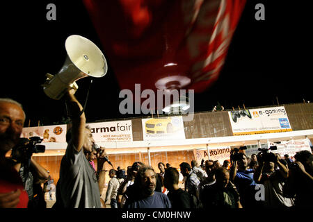 Thessaloniki, Griechenland. 8. September 2012. Konflikte bei Protest gegen Sparmaßnahmen in Thessaloniki, Griechenland. Stockfoto