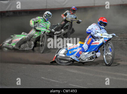 Prag, Tschechische Republik. 10. September 2012. Nicki Pedersen aus Dänemark ist während Lubos Tomicek Memorial international Motorcycle Speedway Racing, in Prag, Tschechische Republik, 10. September 2012 gesehen. (CTK Foto/römische Vondrous) Stockfoto