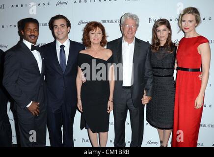 New York, USA. 12. September 2012. Nate Parker, Nicholas Jarecki, Susan Sarandon, Richard Gere, Laetitia Casta, Brit Marling im Ankunftsbereich für ARBITRAGE-Premiere, Walter Reade Theater, New York, NY 12. September 2012. Foto von: Derek Sturm/Everett Collection/Alamy Live-Nachrichten Stockfoto