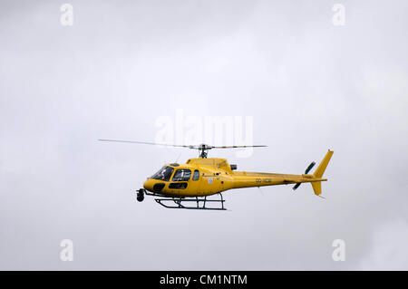 14. September 2012 - Teufelsbrücke - Mid-Wales: WRC Wales Rallye GB SS6 Myherin Phase: TV-Helikopter, die Dreharbeiten für den Fall. Stockfoto