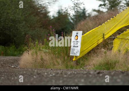 14. September 2012 - Teufelsbrücke - Mid-Wales: WRC Wales Rallye GB SS6 Myherin Bühne: Grenzübergang zu inszenieren. Stockfoto