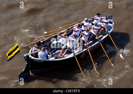 15. September 2012. Fluss Themse London, England, Vereinigtes Königreich.  Die Great River Race. Stockfoto