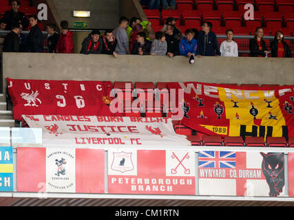 Barclays English Premier League Fußball - Sunderland AFC V Liverpool FC. Liverpool-Banner bei The Barclays English Premier League match zwischen Sunderland AFC und Liverpool FC. Stockfoto