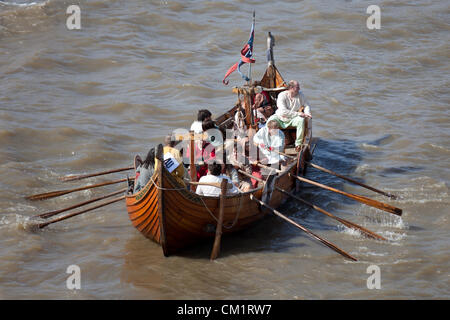 15. September 2012. Fluss Themse London, England, Vereinigtes Königreich.  Die Great River Race. Stockfoto