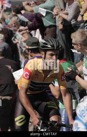 Gesamtführender Jonathan Tiernan-Locke Jon (GBr) Endura Racing erste Kategorie Hügel klettern Sarg Stein auf Dartmoor Tour of Britain 15. September 2012 7. Etappe von Barnstaple nach Dartmouth Devon UK Stockfoto