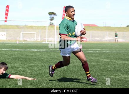 GANSBAAI, Südafrika - 15. SEPTEMBER, Aktivitäten während der Springbok Sevens coaching Klinik Absa Räume für Sport Zentrum am 15. September 2012 in Gansbaai, Südafrika-Foto von Luke Walker / Gallo Images Stockfoto