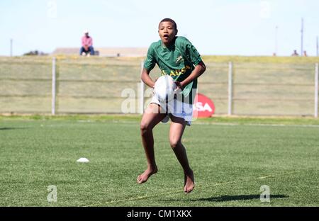 GANSBAAI, Südafrika - 15. SEPTEMBER, Aktivitäten während der Springbok Sevens coaching Klinik Absa Räume für Sport Zentrum am 15. September 2012 in Gansbaai, Südafrika-Foto von Luke Walker / Gallo Images Stockfoto