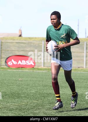 GANSBAAI, Südafrika - 15. SEPTEMBER, Aktivitäten während der Springbok Sevens coaching Klinik Absa Räume für Sport Zentrum am 15. September 2012 in Gansbaai, Südafrika-Foto von Luke Walker / Gallo Images Stockfoto