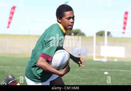 GANSBAAI, Südafrika - 15. SEPTEMBER, Aktivitäten während der Springbok Sevens coaching Klinik Absa Räume für Sport Zentrum am 15. September 2012 in Gansbaai, Südafrika-Foto von Luke Walker / Gallo Images Stockfoto