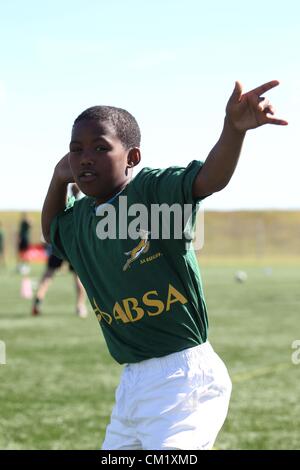 GANSBAAI, Südafrika - 15. SEPTEMBER, Aktivitäten während der Springbok Sevens coaching Klinik Absa Räume für Sport Zentrum am 15. September 2012 in Gansbaai, Südafrika-Foto von Luke Walker / Gallo Images Stockfoto