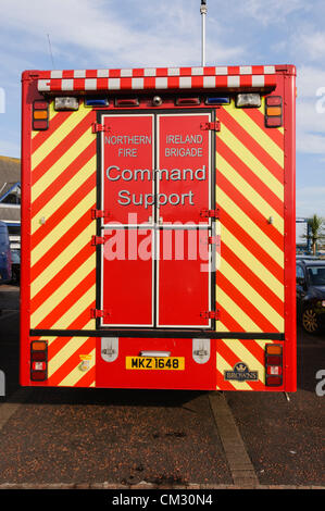Bangor, County Down. 23.09.2012 - Zentrum Nordirland Feuer und Rettung Service Kommando und Kontrolle.  Notdienste halten 'Operation Diamond", einer gemeinsamen Übung vor der Küste von North Down. Während der Operation, eine simulierte Zusammenstoß zwischen einer Fähre mit 65 Passagiere und Besatzung und ein kleineres Boot aktiviert alle Zweige der Rettungsdienste, Aktionen zu koordinieren. Stockfoto