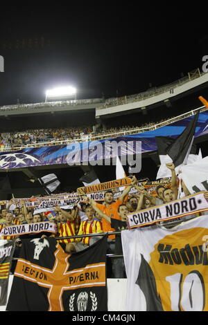 10.02.2012 - Estadio Mestalla, Valencia - Champions League Spieltag 2 - VAlencia CF vs Lille / / Valencia CF-Fans Stockfoto