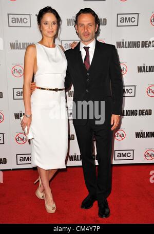 4. Oktober 2012 - Los Angeles, Kalifornien, USA - Sarah Wayne Callies, Andrew Lincoln Besuch der Premiere Screening für '' the Walking Dead"Season 3 am 4. Oktober 2012 in der Universal City Walk in Universal City, Kalifornien statt. 2012 (Kredit-Bild: © D. Long/Globe Photos/ZUMAPRESS.com) Stockfoto