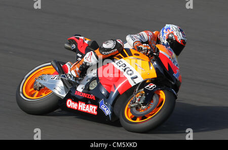 12. Oktober 2012 - Motegi, Japan - Casey Stoner von Australien und Repsol Honda Team fährt während einer freien Training während der MotoGP von Japan auf dem Twin Ring Motegi am 12. Oktober 2012 in Motegi, Japan. (Kredit-Bild: © Koichi Kamoshida/Jana Press/ZUMAPRESS.com) Stockfoto