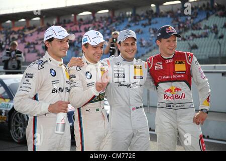 20.10.2012. Hockenheim, Deutschland.  Die vier Links das Qualifying von Gary Paffett TBA AMG Mercedes C-Coupé Augusto Farfus BMW Team RBM BMW M3 DTM Gary Paffett TBA AMG Mercedes C-Coupé Mattias Ekstroem Abt Sport Line Audi A5 DTM Stockfoto