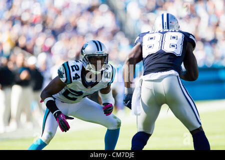 21. Oktober 2012 - Charlotte, North Carolina, USA - Panthers DB JOSH NORMAN (24) bei den Dallas Cowboys vs. Carolina Panthers Football-Spiel. Die Cowboys besiegen die Panthers 19 -14. (Kredit-Bild: © Anantachai Brown/ZUMAPRESS.com) Stockfoto