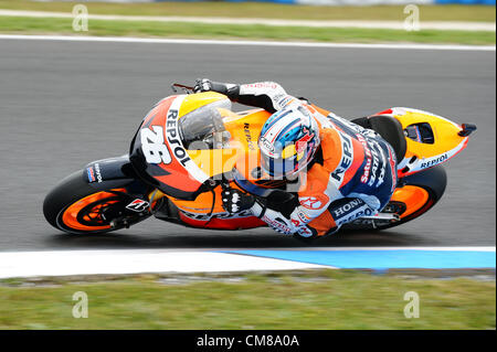 27.10.2012 Phillip Island, Melbourne, Australien. Dani Pedrosa fahren seine Honda RC213V für Repsol Honda Team während der Praxis Runden der Luft Asien australische Moto GP auf Phillip Island Circuit. Stockfoto