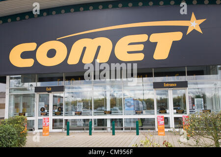 Ipswich, Suffolk. 1. November 2012 geht Comet Store in Anglia Retail Park, Ipswich, England einer der einige 250 Filialen mit 6.500 Mitarbeitern auf nationaler Ebene bedroht als die Firma in der Verwaltung. Stockfoto